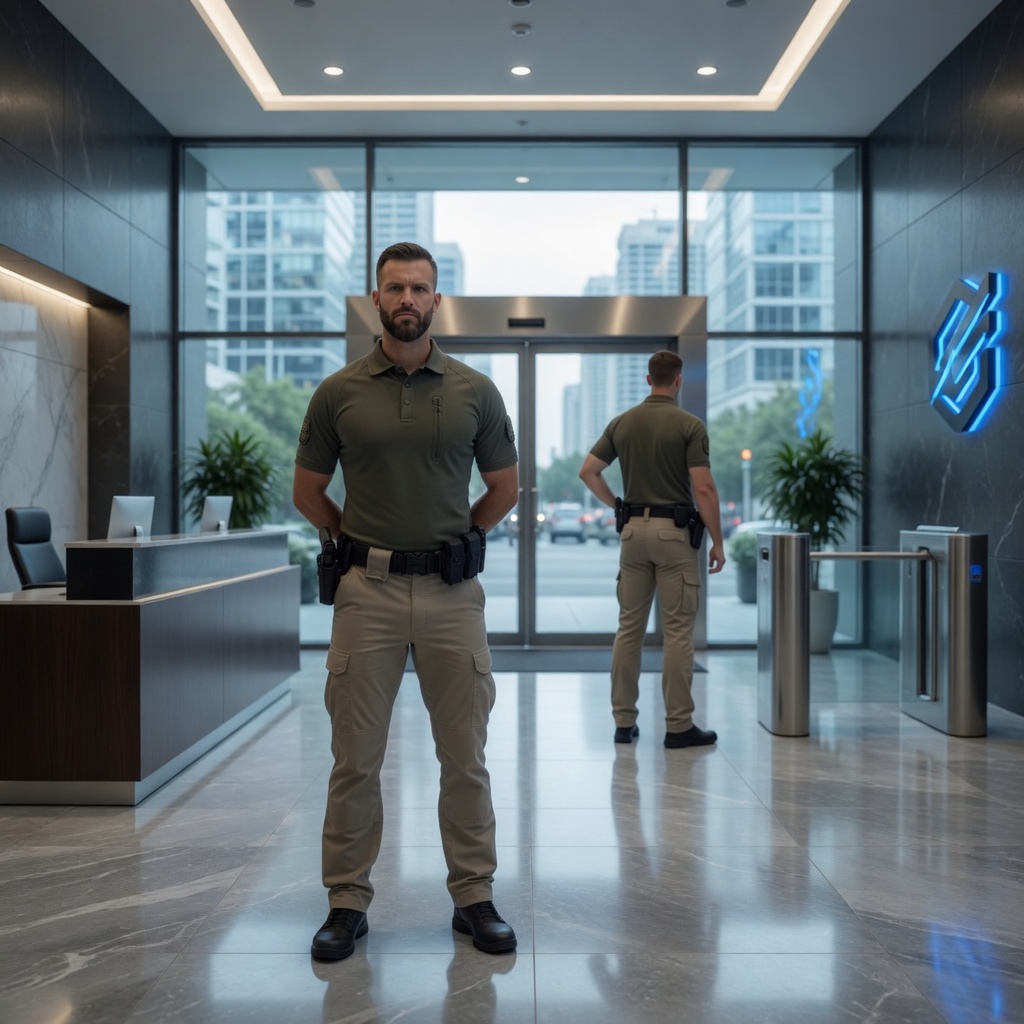 Security professionals posted at a corporate facility